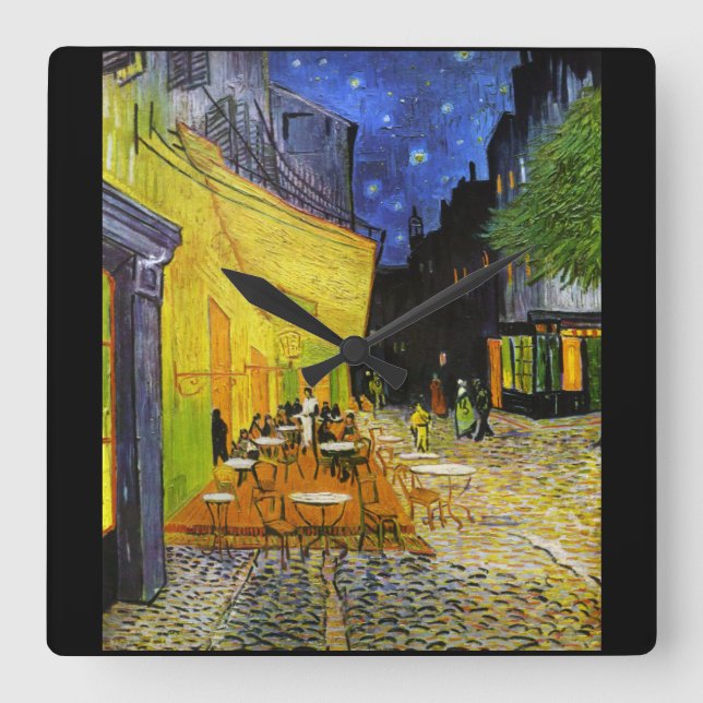 Van Gogh , “Cafe Terrace at Night” Quadratische Wanduhr (Vorderseite)