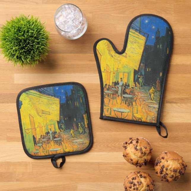 Van Gogh Cafe Terrace French Street Scene Ofenhandschuh & Topflappen-Set (Oben Unten)