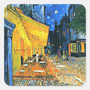 Van Gogh - Cafe Terrace, Van Gogh berühmtes Bild Quadratischer Aufkleber