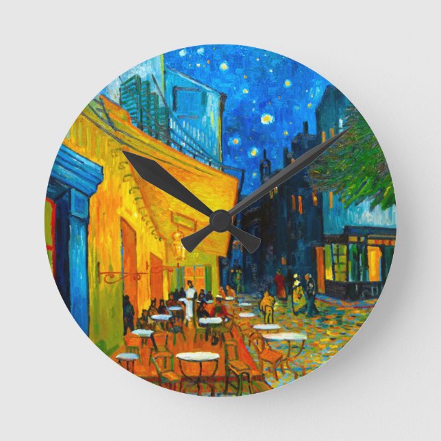 Van Gogh Café Terrasse am Abend Runde Wanduhr (Vorderseite)