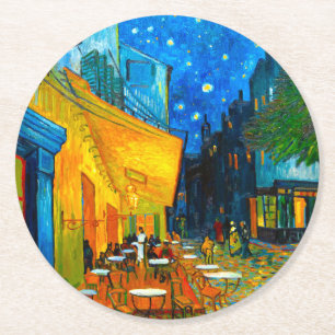 Van Gogh Café Terrasse am Abend Runder Pappuntersetzer