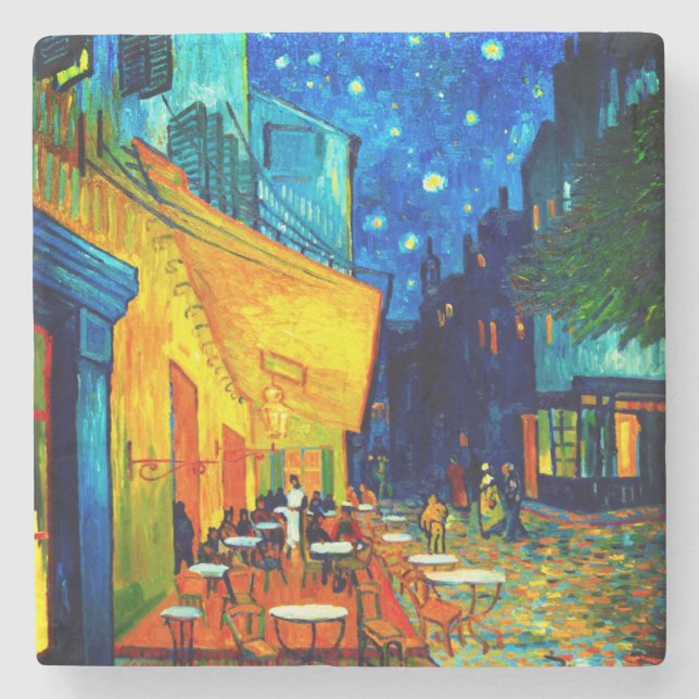 Van Gogh Café Terrasse am Abend Steinuntersetzer (Vorderseite)