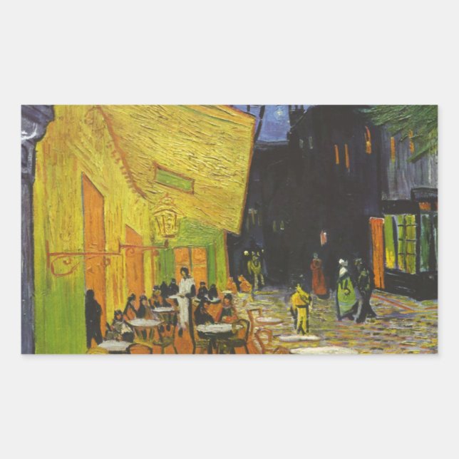 Van Gogh Cafe Terrasse Post-Impressionist Rechteckiger Aufkleber (Vorderseite)