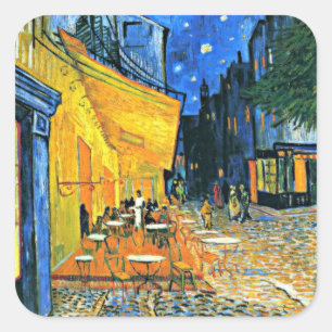 Van Gogh - Cafe Terrasse Quadratischer Aufkleber