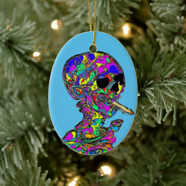 Van Gogh Calavera Smoking Cigarette Keramik Ornament (Baum)