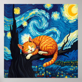 van Gogh Cat Art Poster