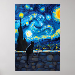 van Gogh Cat Art Poster