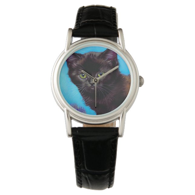 Van Gogh Cat und Blume Armbanduhr (Vorderseite)