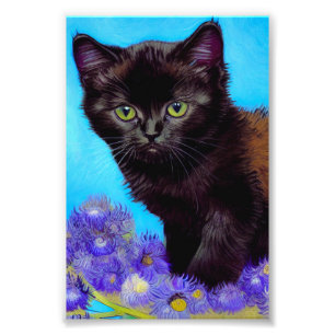 Van Gogh Cat und Blume Fotodruck
