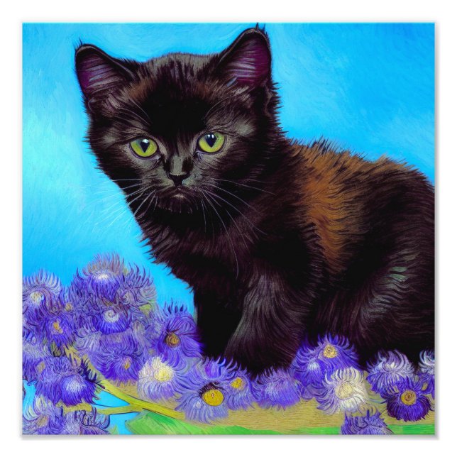 Van Gogh Cat und Blume Fotodruck (Vorne)
