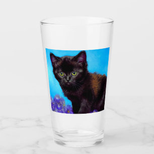 Van Gogh Cat und Blume Glas