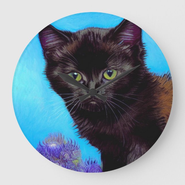Van Gogh Cat und Blume Große Wanduhr (Vorderseite)