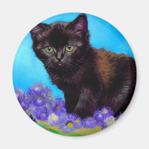 Van Gogh Cat und Blume Magnet