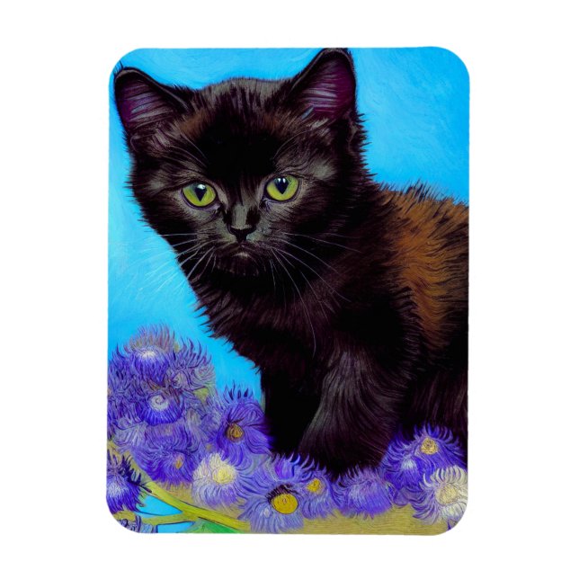 Van Gogh Cat und Blume Magnet (Vertikal)