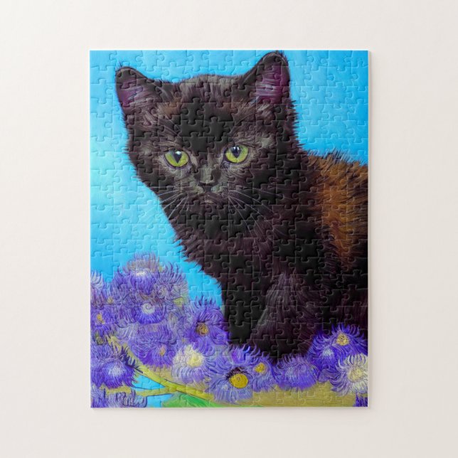 Van Gogh Cat und Blume Puzzle (Vertikal)