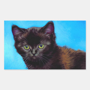 Van Gogh Cat und Blume Rechteckiger Aufkleber
