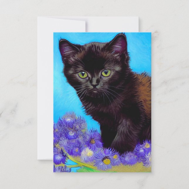 Van Gogh Cat und Blume RSVP Karte (Vorderseite)