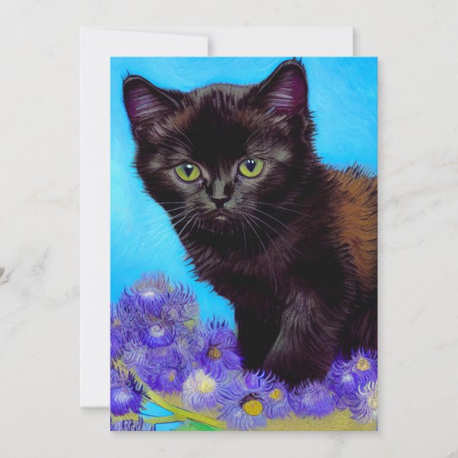 Van Gogh Cat und Blume Save The Date (Vorderseite)