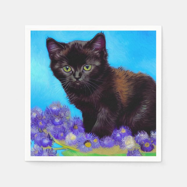 Van Gogh Cat und Blume Serviette (Vorderseite)