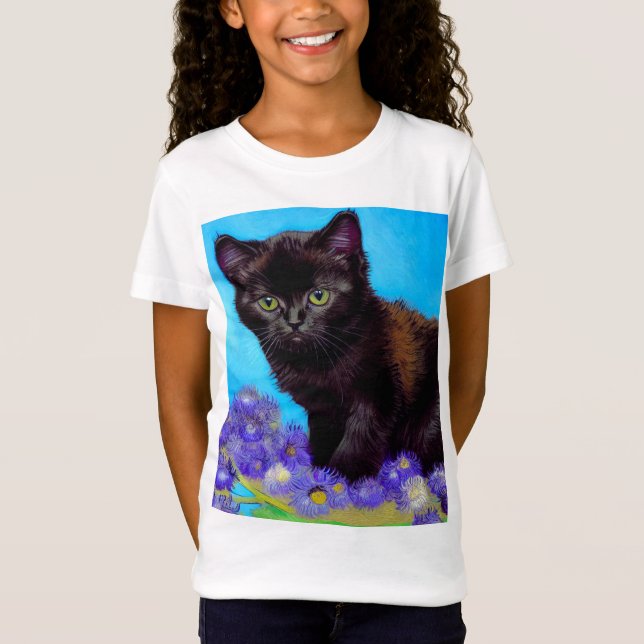 Van Gogh Cat und Blume T-Shirt (Vorderseite)