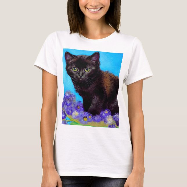 Van Gogh Cat und Blume T-Shirt (Vorderseite)