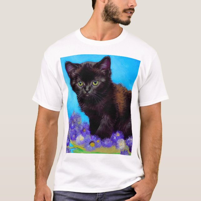 Van Gogh Cat und Blume T-Shirt (Vorderseite)