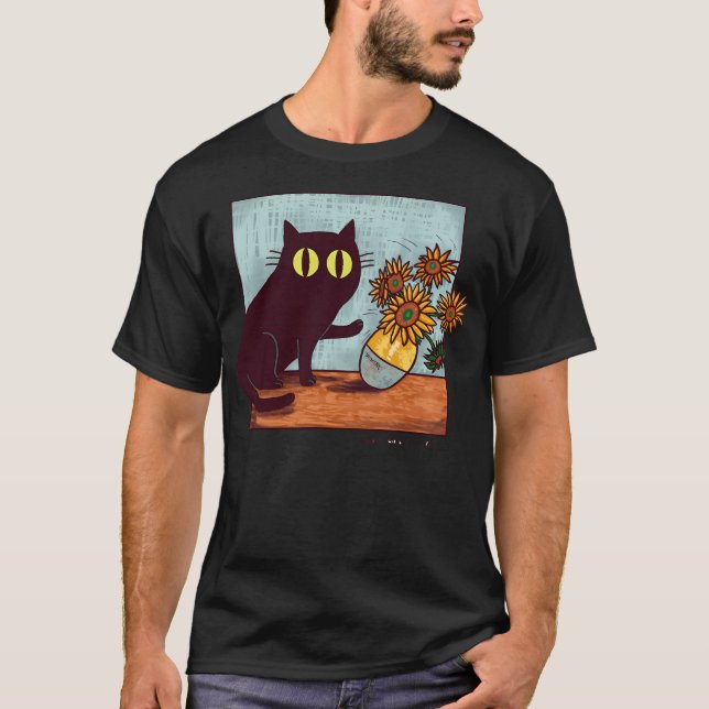 Van Gogh Cats und Blume T-Shirt (Vorderseite)