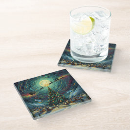 Van Gogh Christmas Glass Coaster Winter Village Glasuntersetzer