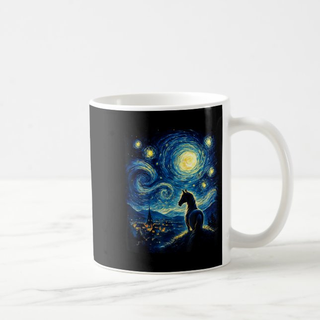 Van Gogh Cowgirl Horse Starry Funny Night Horses L Kaffeetasse (Rechts)