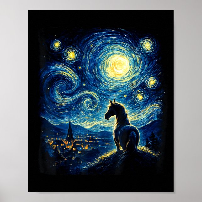 Van Gogh Cowgirl Horse Starry Funny Night Horses L Poster (Vorne)