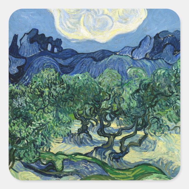 Van Gogh Das Olive Trees Landschaftsbild Quadratischer Aufkleber (Vorderseite)