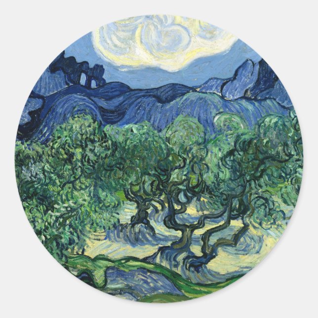 Van Gogh Das Olive Trees Landschaftsbild Runder Aufkleber (Vorderseite)