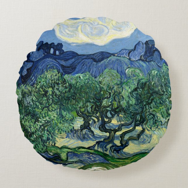 Van Gogh Das Olive Trees Landschaftsbild Rundes Kissen (Vorderseite)