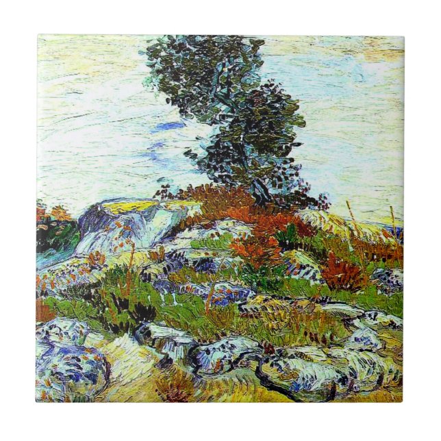 Van Gogh - Die Felsen mit Eiche, feine Kunst Fliese (Vorderseite)