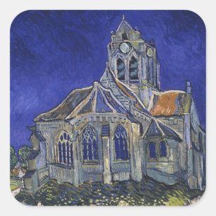Van Gogh Die Kirche in Auvers Blaue Himmelskunst Quadratischer Aufkleber