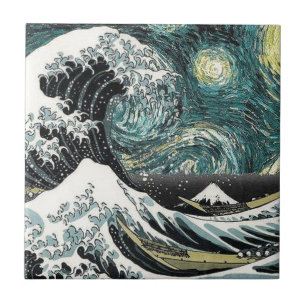 Van Gogh die sternenklare Nacht - Hokusai die Fliese