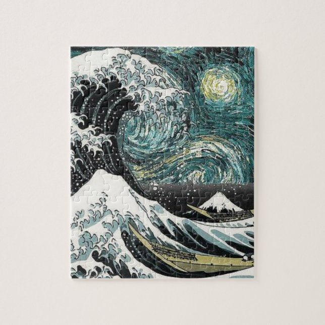 Van Gogh die sternenklare Nacht - Hokusai die Puzzle (Vertikal)