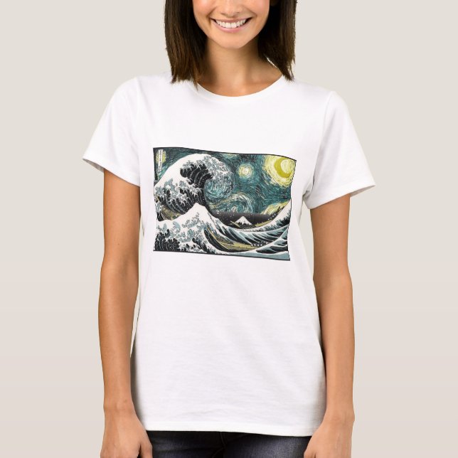 Van Gogh die sternenklare Nacht - Hokusai die T-Shirt (Vorderseite)
