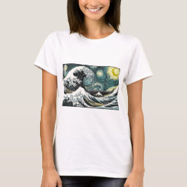 Van Gogh die sternenklare Nacht - Hokusai die T-Shirt