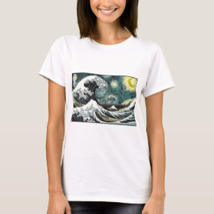 Van Gogh die sternenklare Nacht - Hokusai die T-Shirt