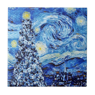 Van Gogh - Die Sternennacht - Weißes Weihnachten Fliese