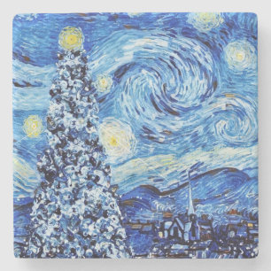 Van Gogh - Die Sternennacht - Weißes Weihnachten Steinuntersetzer