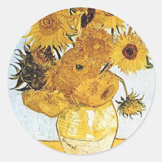 Van Gogh Die Vase mit 12 Sonnenblumenaufklebern Runder Aufkleber (Vorderseite)