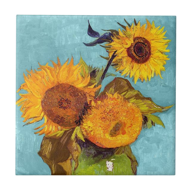 Van Gogh - Drei Sonnenblumen in einer Vase - Kunst Fliese (Vorderseite)