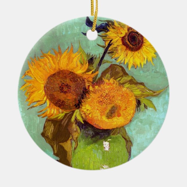 Van Gogh - Drei Sonnenblumen in einer Vase - Kunst Keramikornament (Vorne)