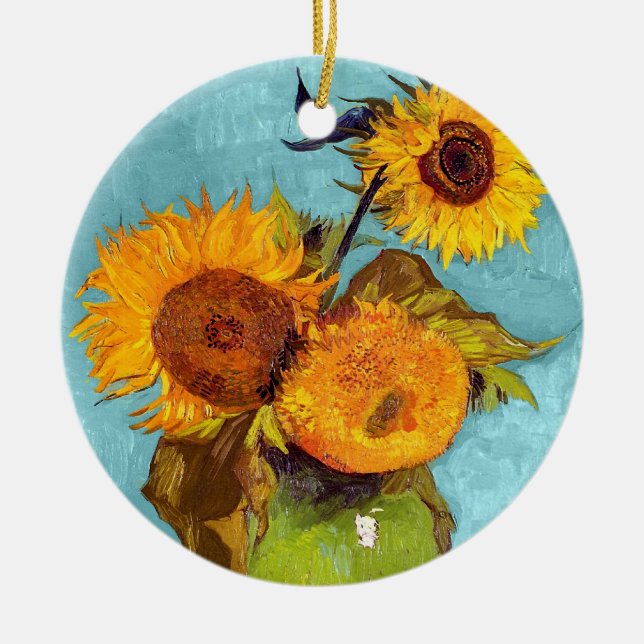 Van Gogh - Drei Sonnenblumen in einer Vase - Kunst Keramikornament (Vorne)