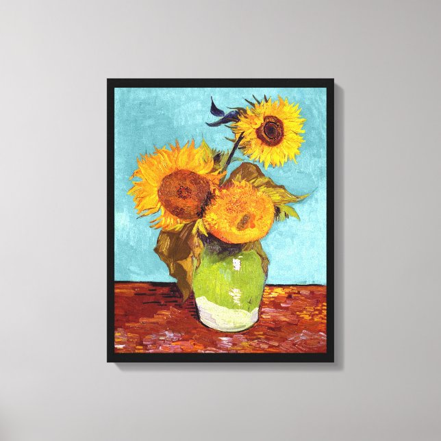 Van Gogh - Drei Sonnenblumen in einer Vase - Kunst Leinwanddruck (Vorderseite)