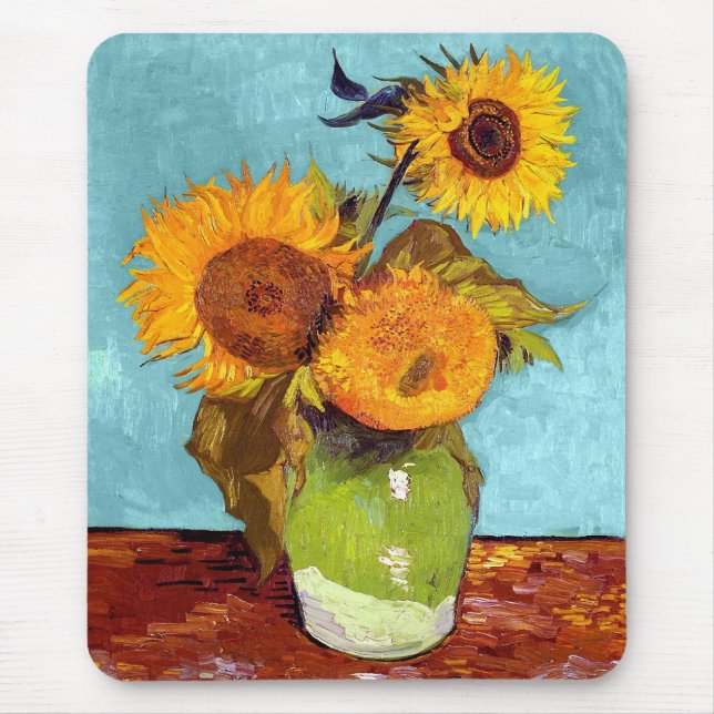 Van Gogh - Drei Sonnenblumen in einer Vase - Kunst Mousepad (Vorne)