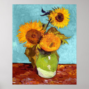Van Gogh - Drei Sonnenblumen in einer Vase - Kunst Poster
