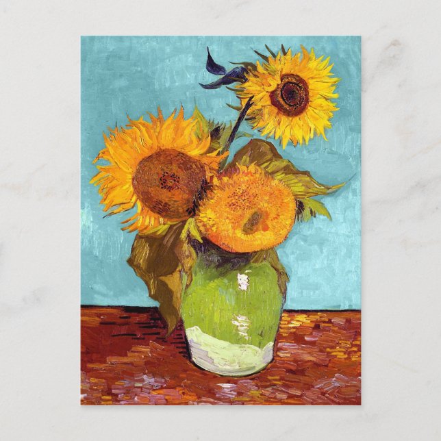 Van Gogh - Drei Sonnenblumen in einer Vase - Kunst Postkarte (Vorderseite)